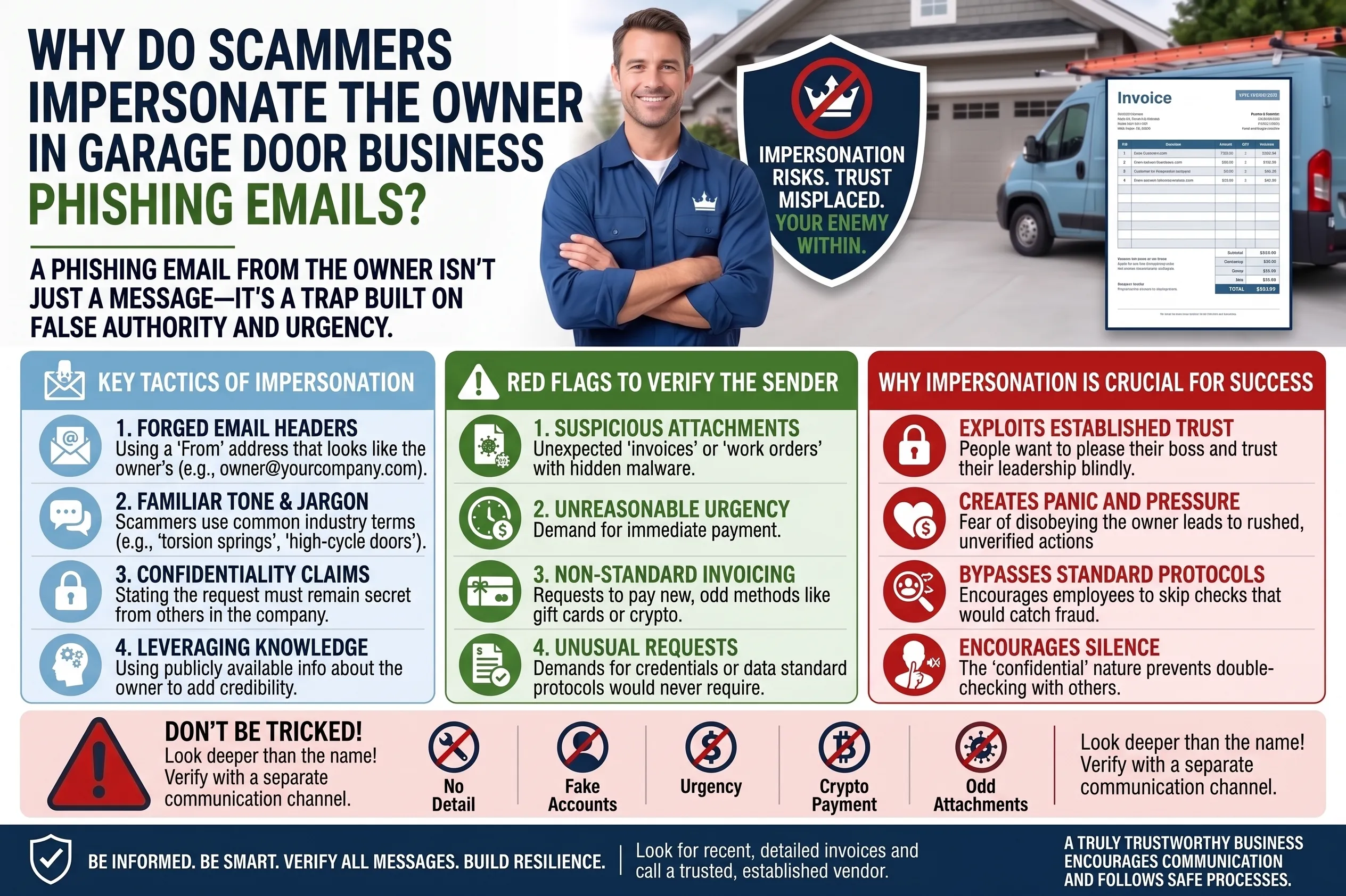 Why Do Scammers Impersonate the Owner in Garage Door Business Phishing Emails?